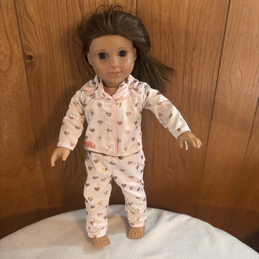 American Girl Doll Brown Hair Brown Eyes 2014 Heart Pajamas